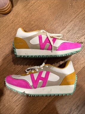 Vintage Havana White Pink Mustard Suede Accent Sneakers with Mint Sole